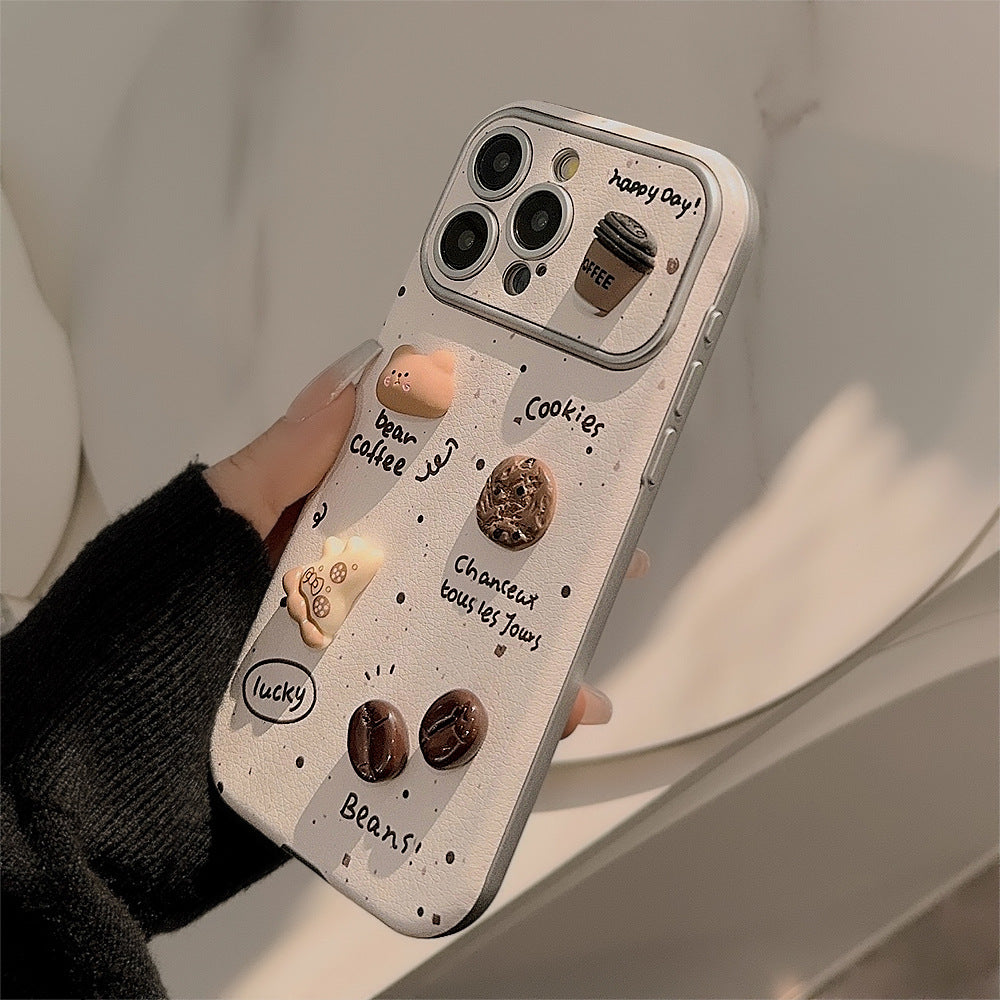 Ink splashing three-dimensional coffee bear is suitable for Apple 16ProMax mobile phone case iphone15 leather 17 generation 11 cute