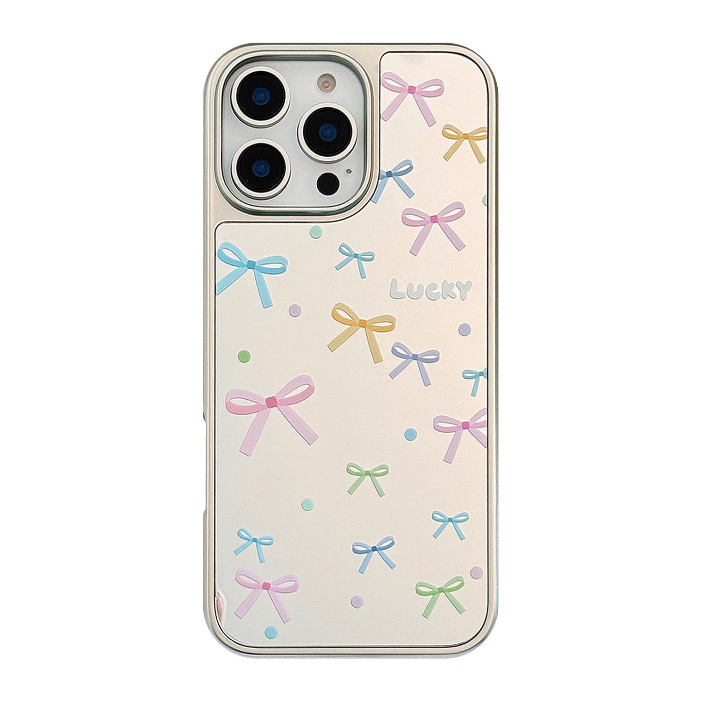 Korean color bow for 16 apple 15promax mobile phone case iphone17 mirror 13 plating 15 hard