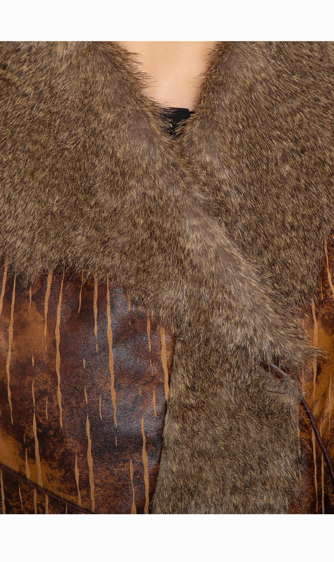 Women's Faux Fur Trimmed Belted Vegan Leather Vest