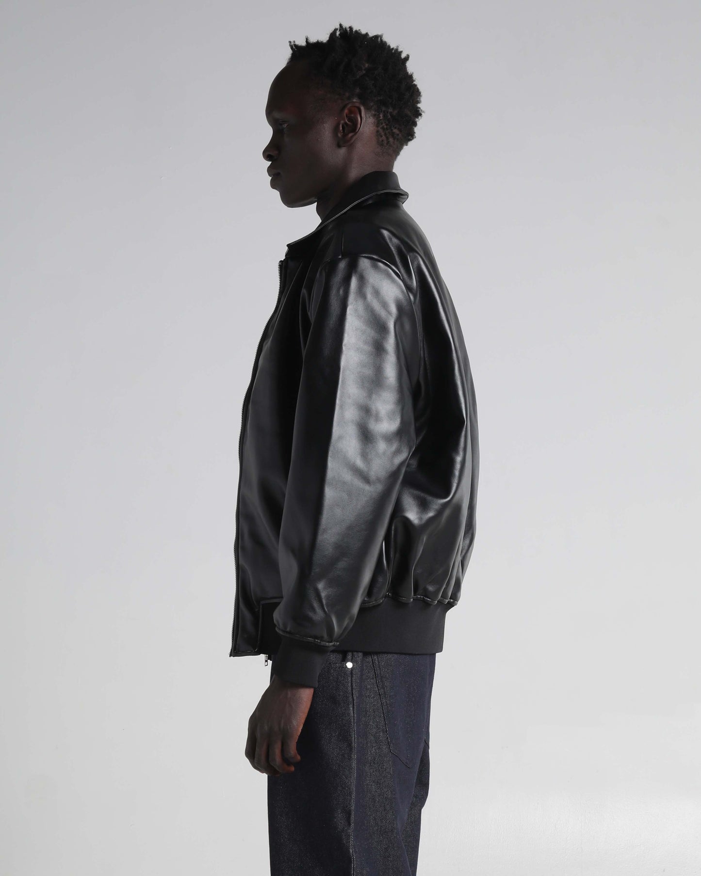 PU Leather Collared Varsity Jacket