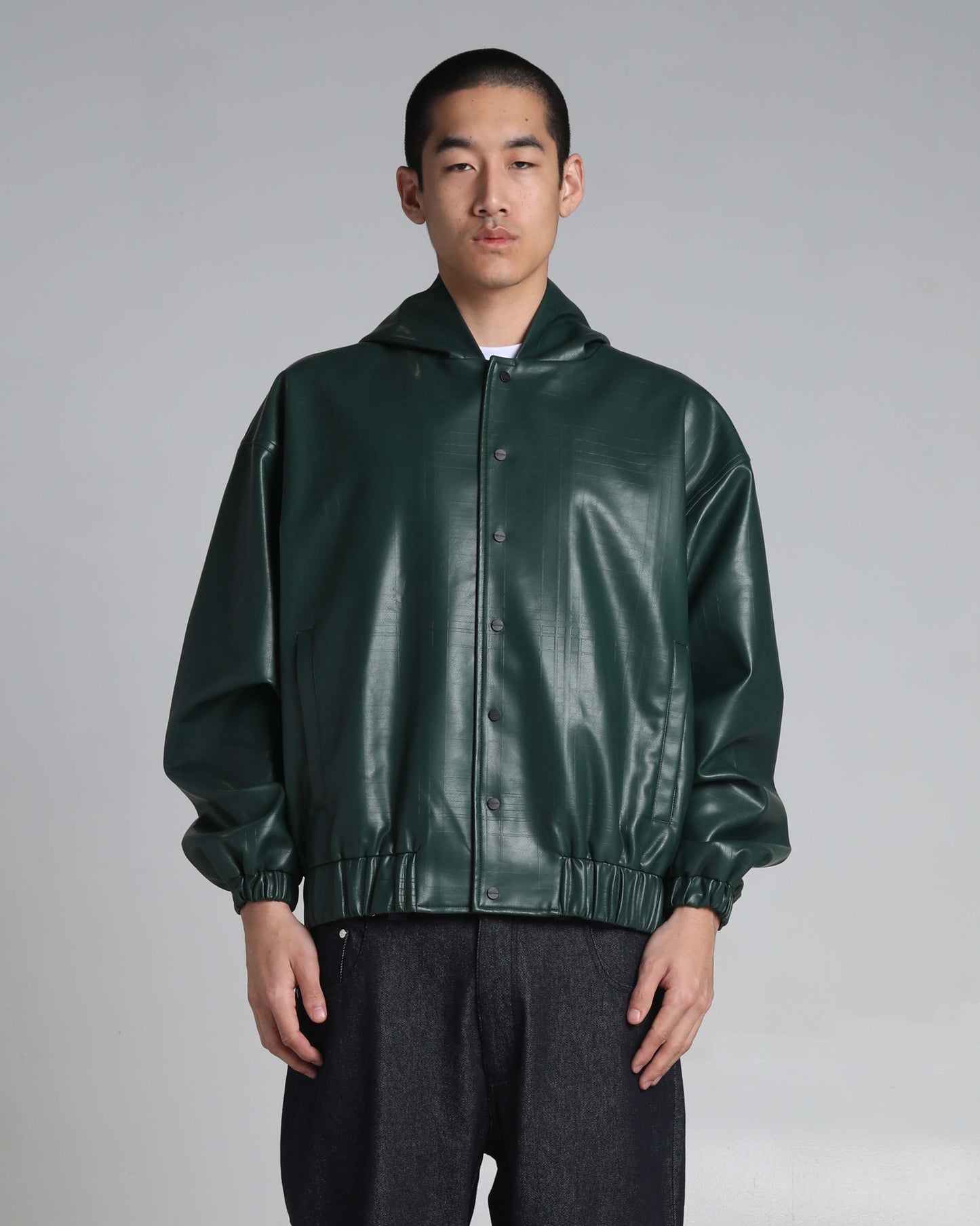 PU Leather Plaid Jacket