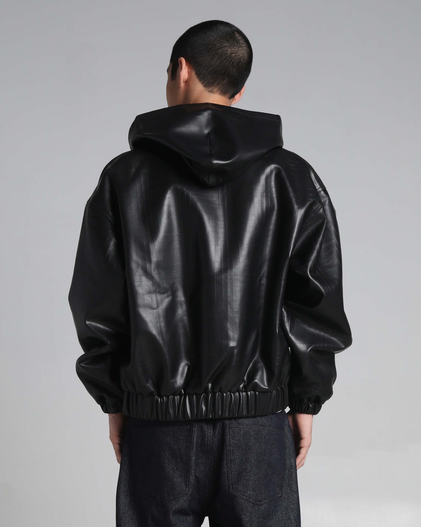 PU Leather Plaid Jacket