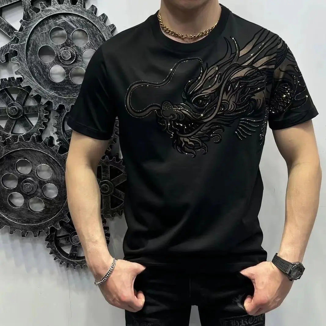 Dragon Men's Cotton T-shirt 2024 New Summer Man Trend Printed Short-sleeved T-shirt Male Breathable Absorbent Tops