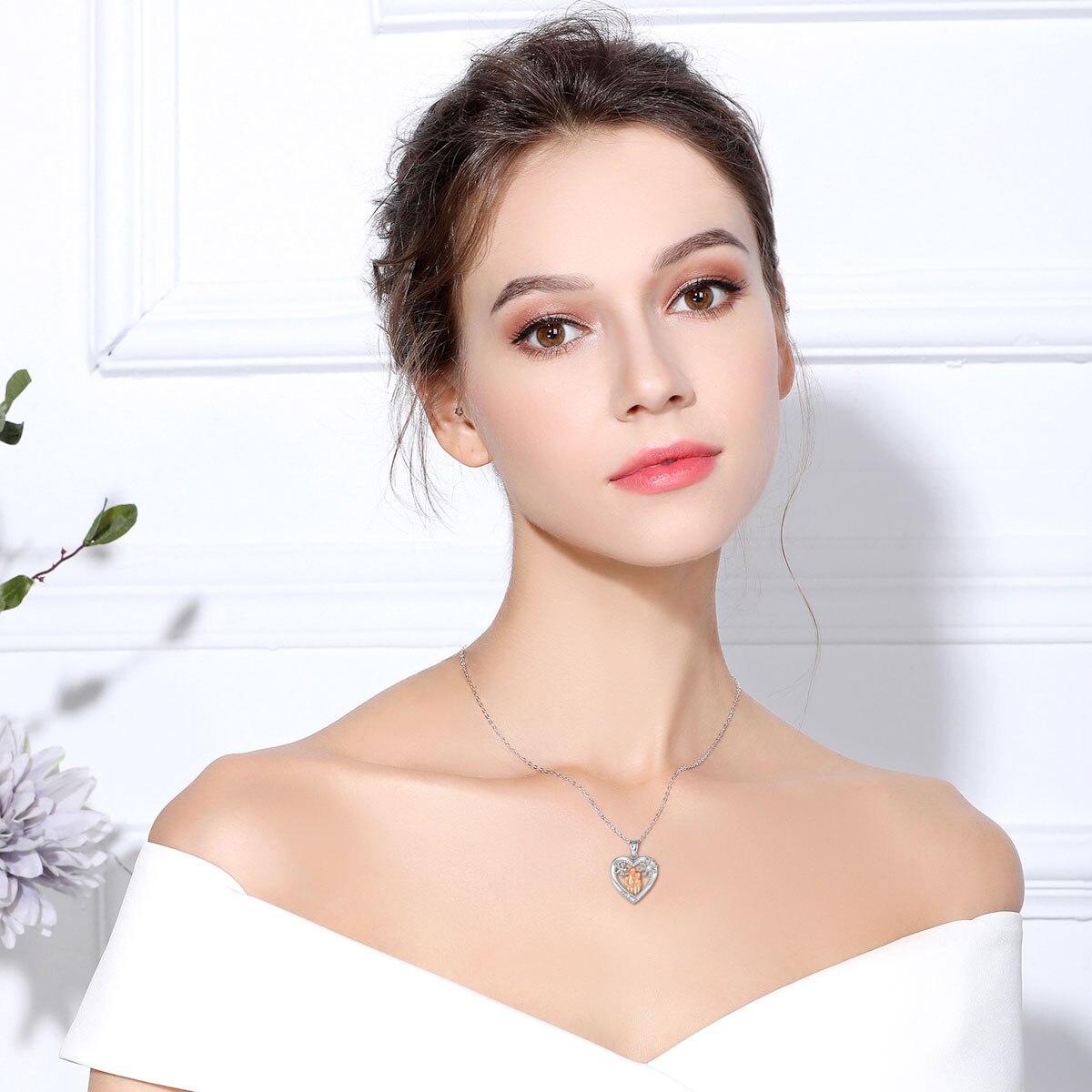 Happy Family Necklace Rose Gold Heart Flower Pendant Necklace Simple FIne Jewelry Mother's Day Gift