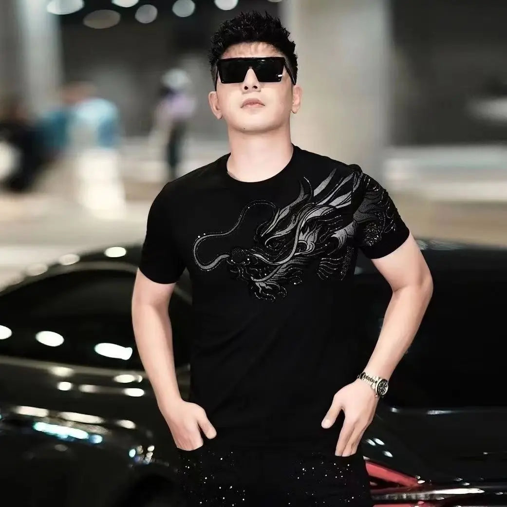 Dragon Men's Cotton T-shirt 2024 New Summer Man Trend Printed Short-sleeved T-shirt Male Breathable Absorbent Tops