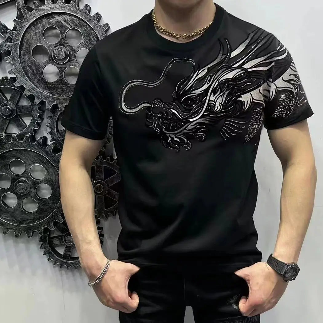 Dragon Men's Cotton T-shirt 2024 New Summer Man Trend Printed Short-sleeved T-shirt Male Breathable Absorbent Tops