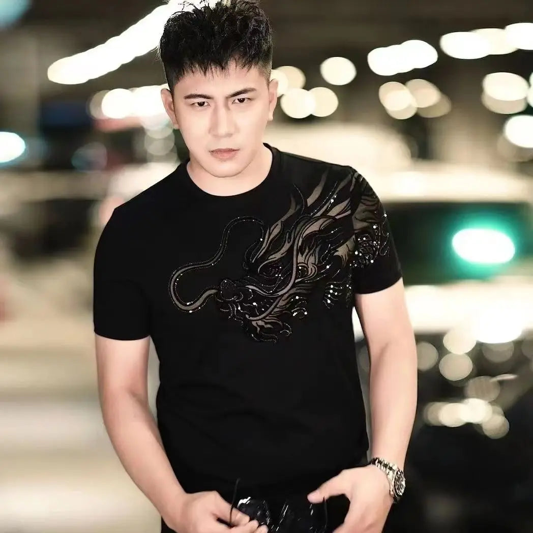 Dragon Men's Cotton T-shirt 2024 New Summer Man Trend Printed Short-sleeved T-shirt Male Breathable Absorbent Tops