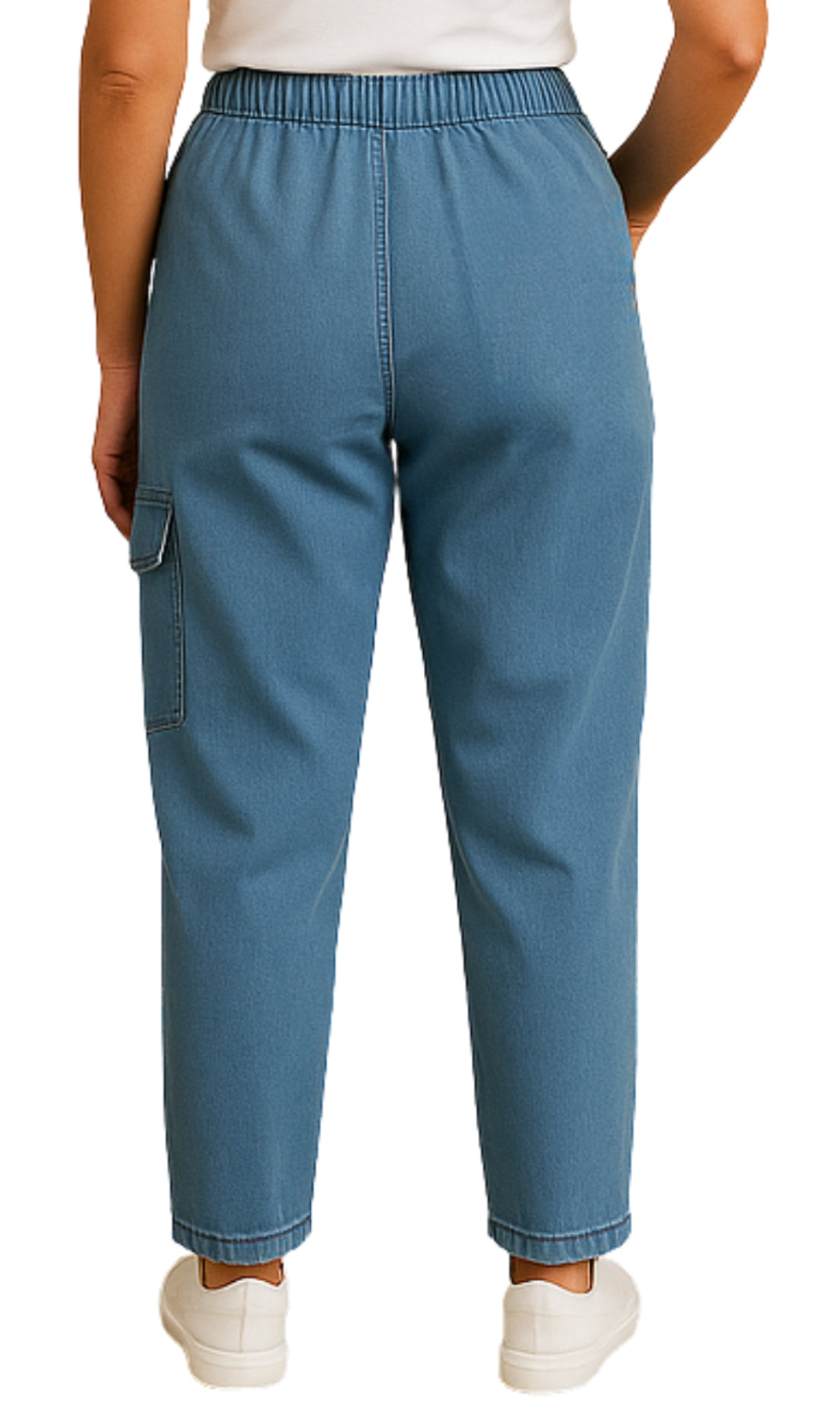 Women's Lightweight Elastic Stretch Waist Casual Denim Pull-on Cargo Pants