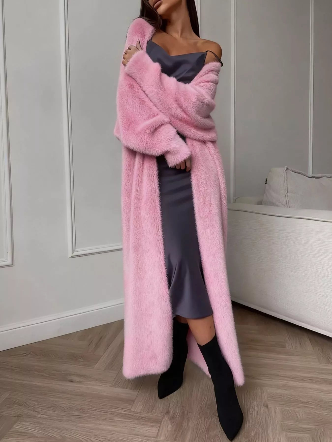 Fuzzy Open Front Longline Cardigan