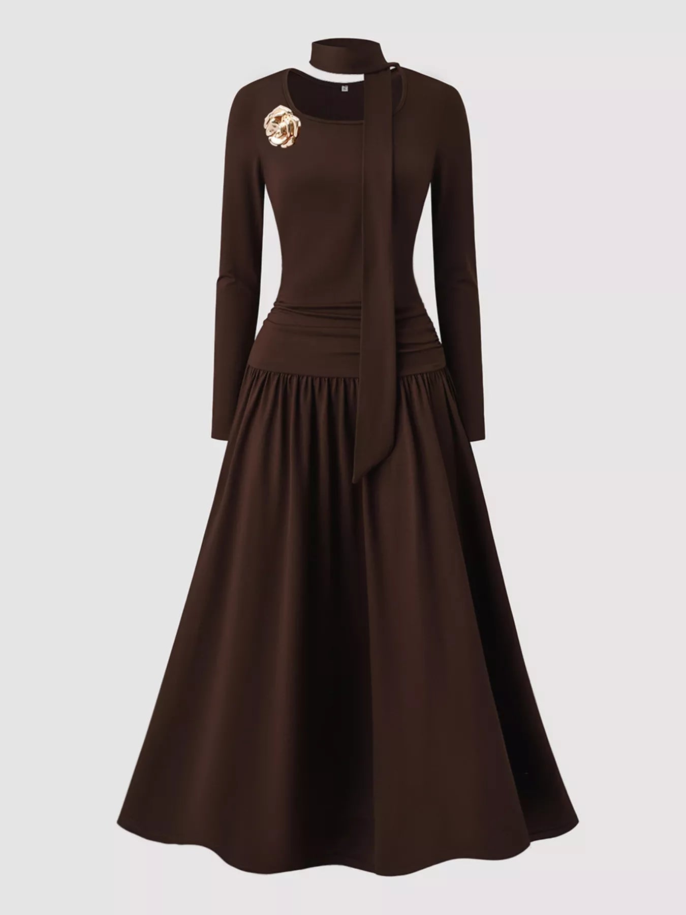 Long Sleeve A-Line Dress with Scarf