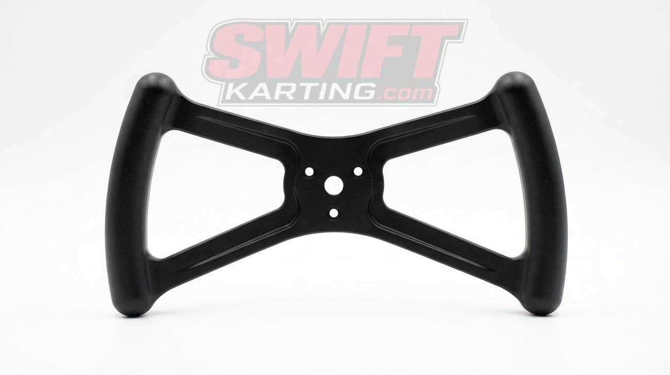 Azusa 2293 Black Butterfly Steering Wheel - 1/4" Tempered Aluminum - Sprint Kart