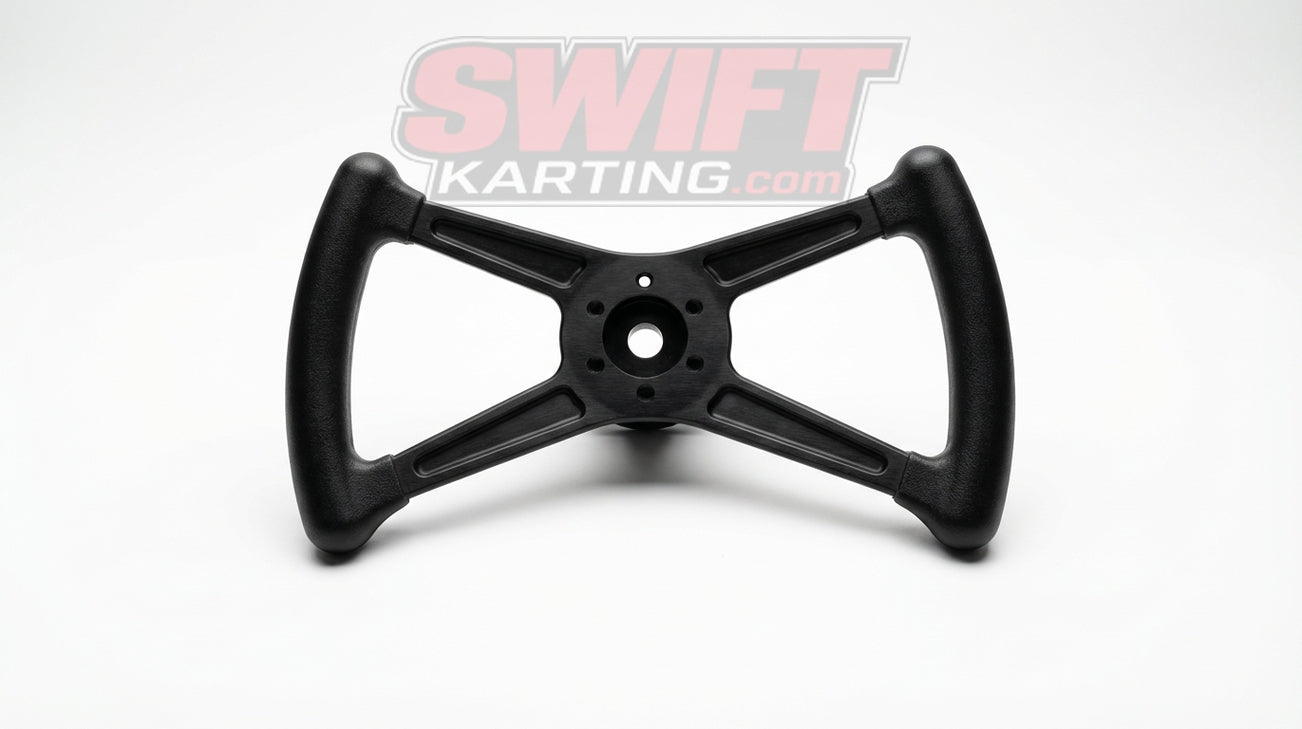 Azusa 2293 Black Butterfly Steering Wheel - 1/4" Tempered Aluminum - Sprint Kart