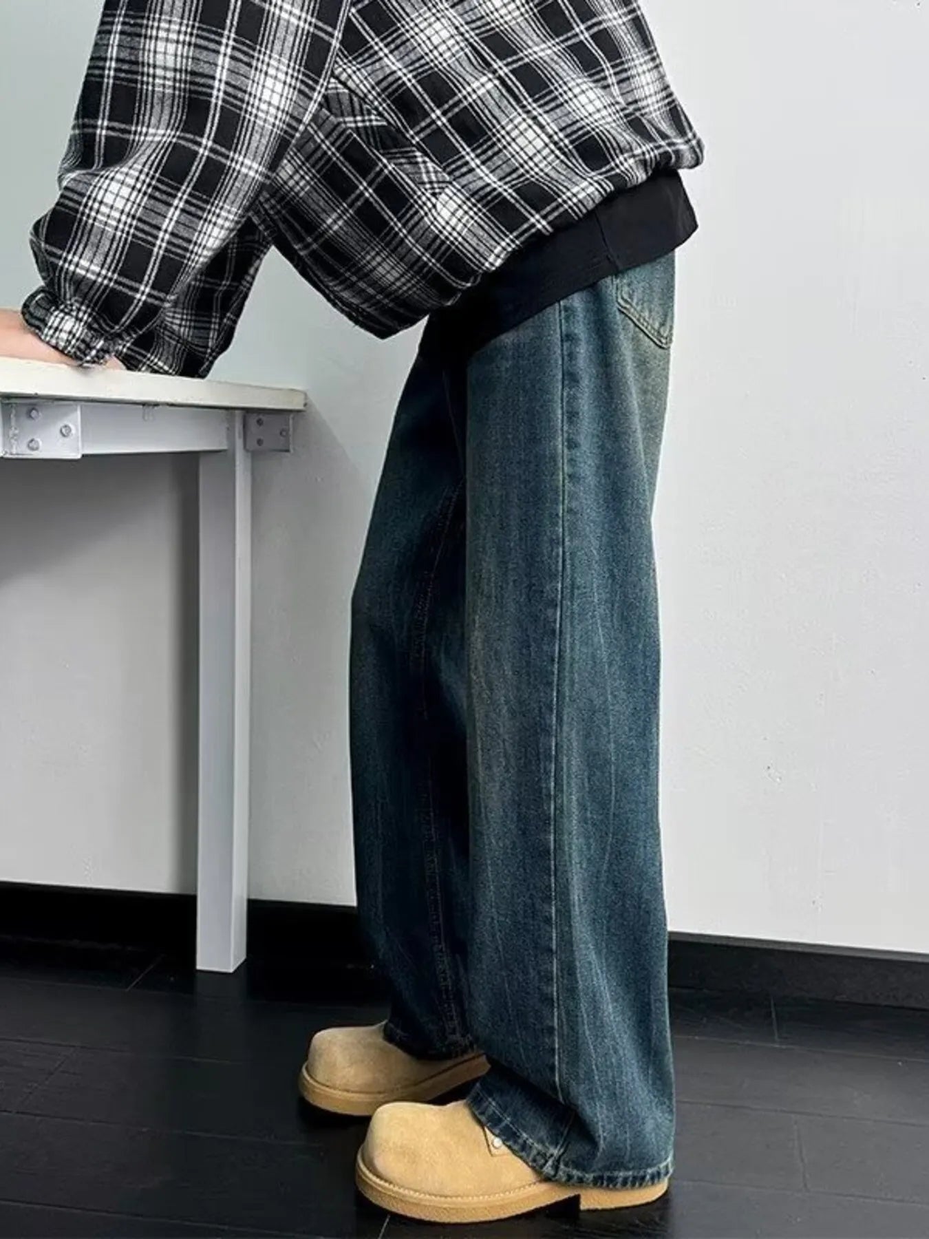 Men's Full Size Wash Wide Leg Jeans Plus Size