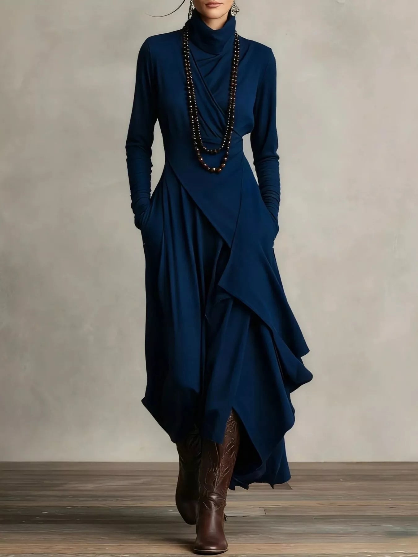 Full Size Asymmetrical Hem Turtleneck Dress Plus Size