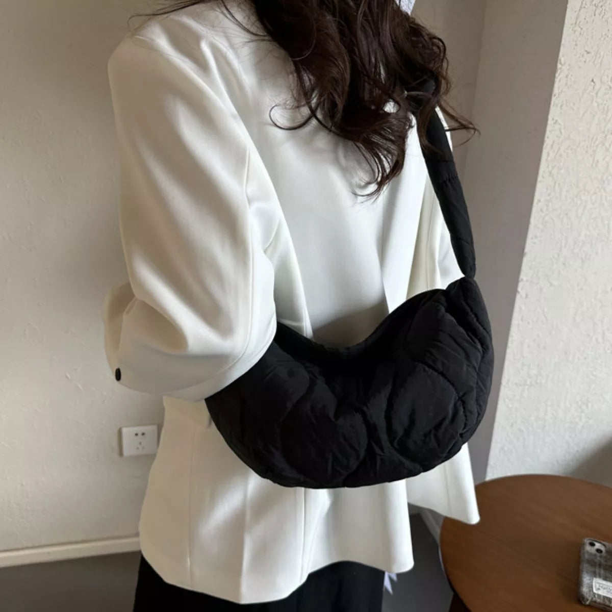 Solid Color Quilted Crossbody Bag
