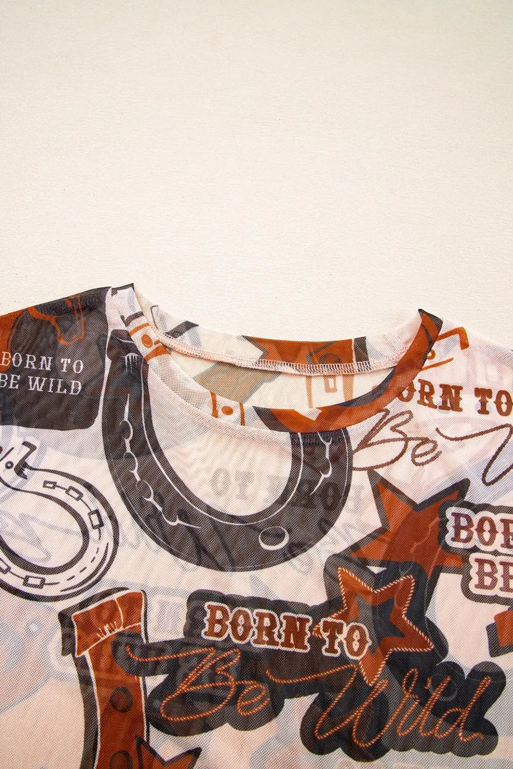 Western Horseshoe Printed Mesh Short Sleeve T Shirt
