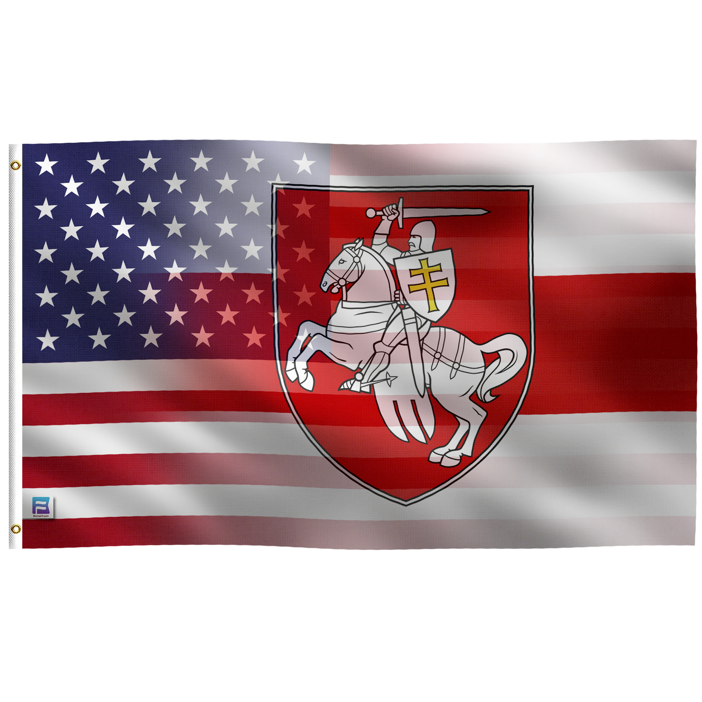 Belarusian American (Pahonia Coat of Arms) Hybrid Flag