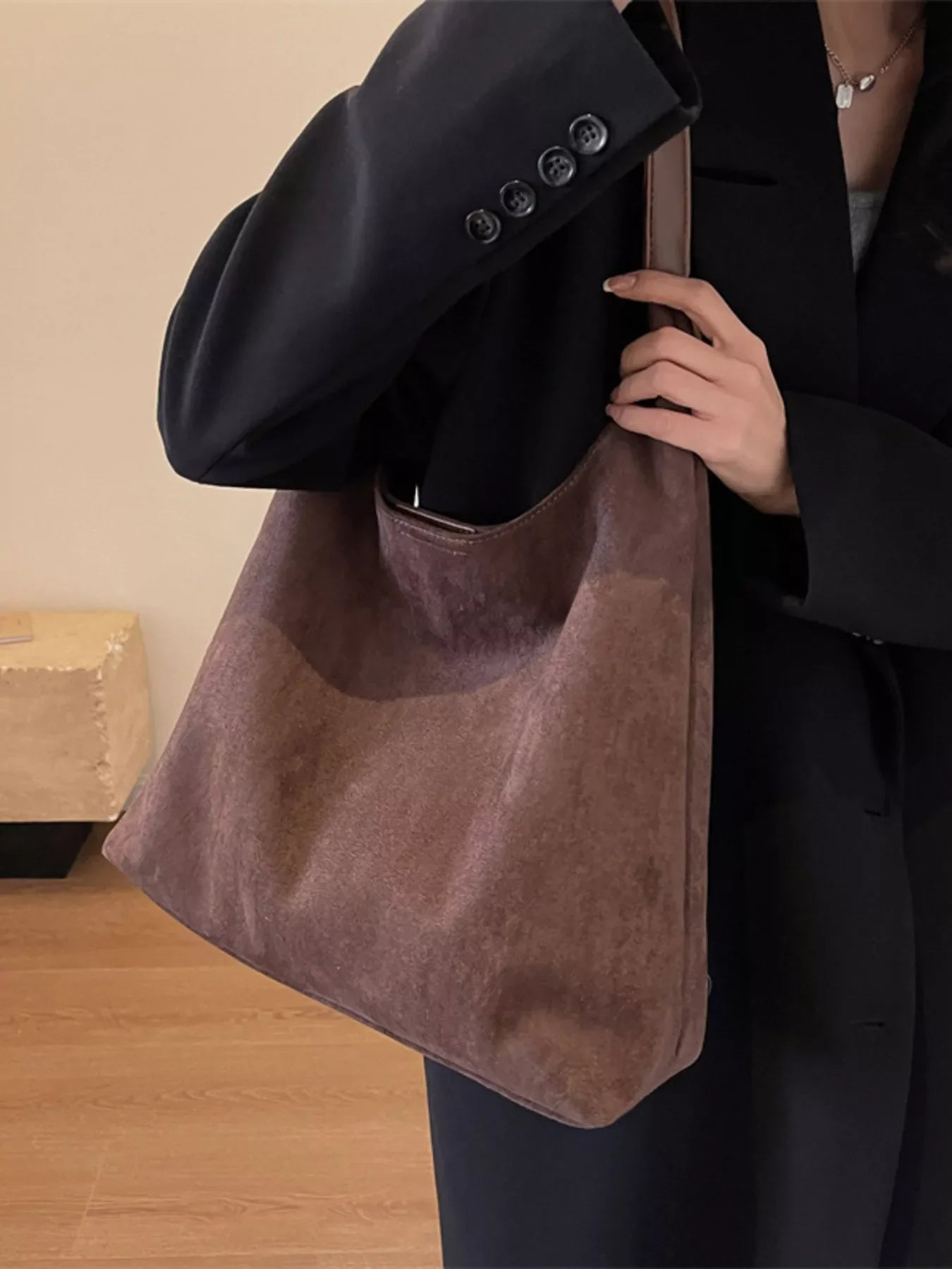 Solid Color Casual Suede Handbag