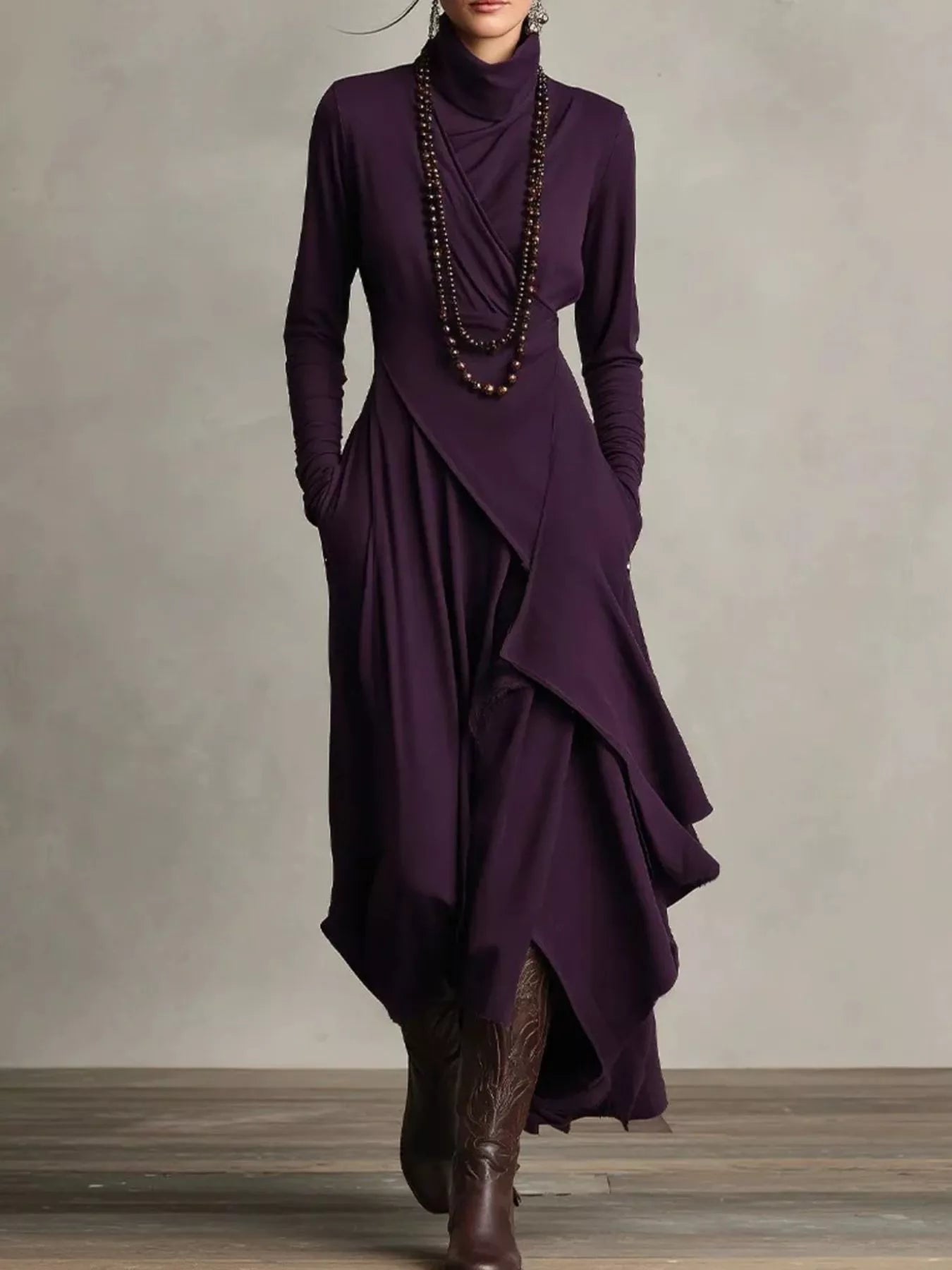 Full Size Asymmetrical Hem Turtleneck Dress Plus Size