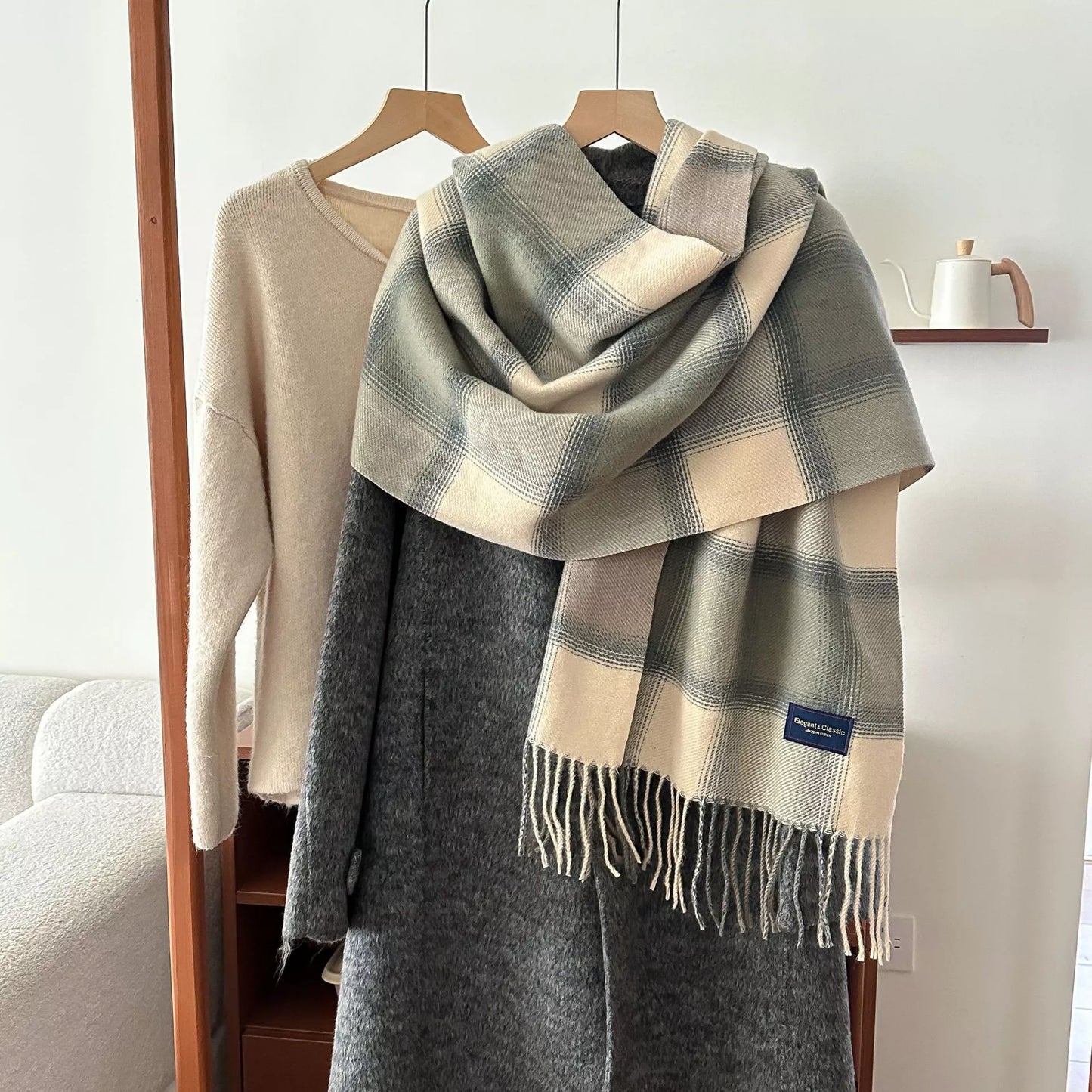 Plaid Fringe Scarf