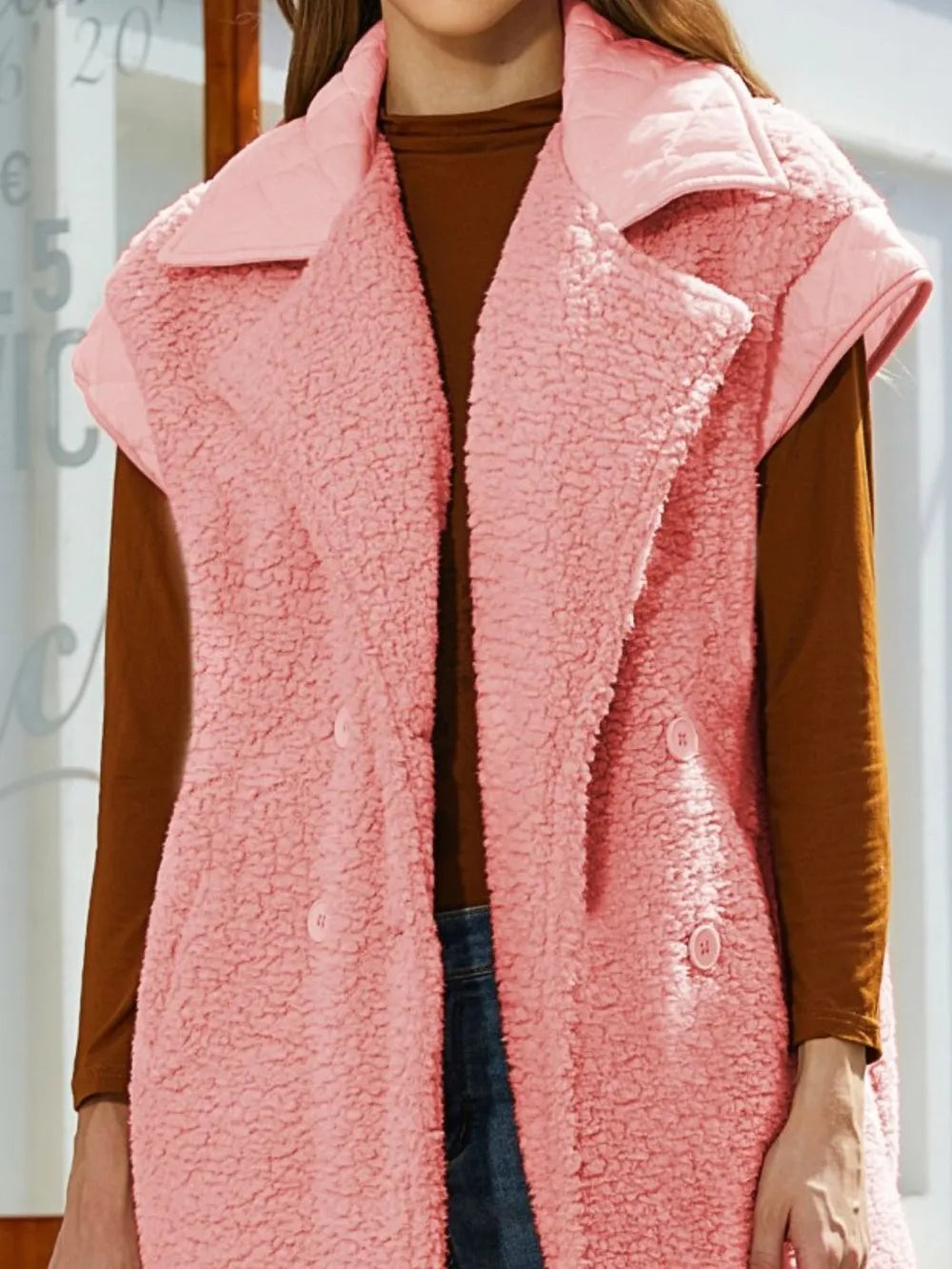 Collared Neck Button Up Vest Coat