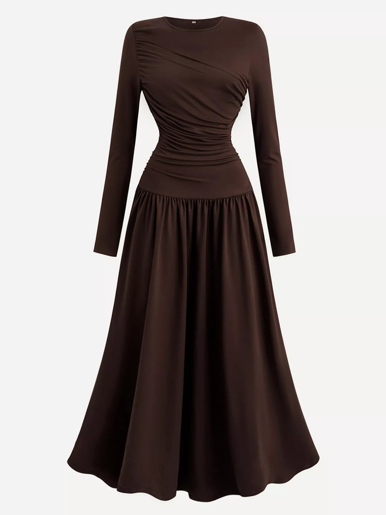 Ruched Long Sleeve A-Line Dress