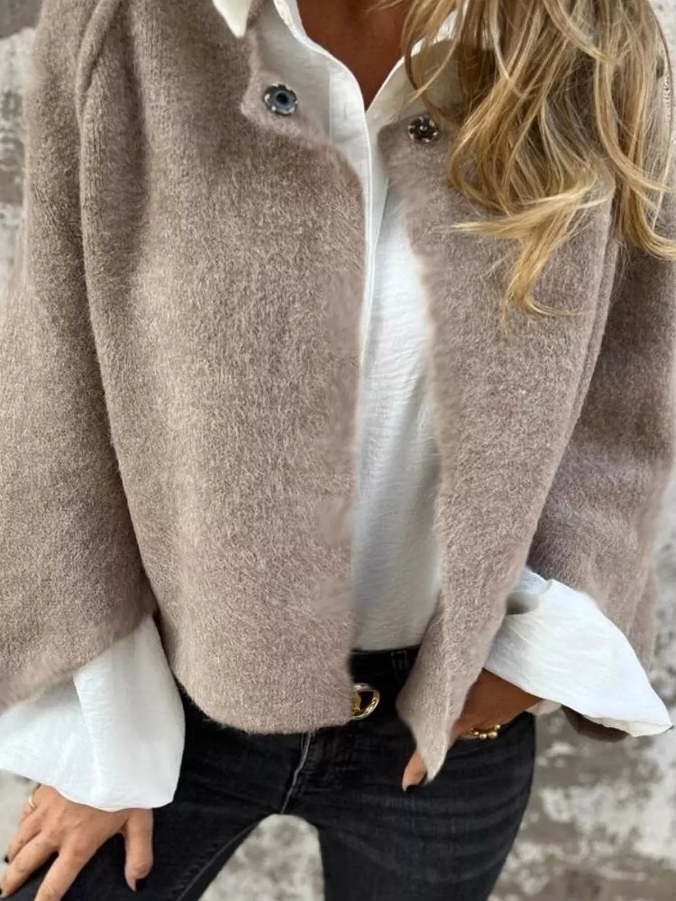 Full Size Solid Color Long Sleeve Outerwear Plus Size