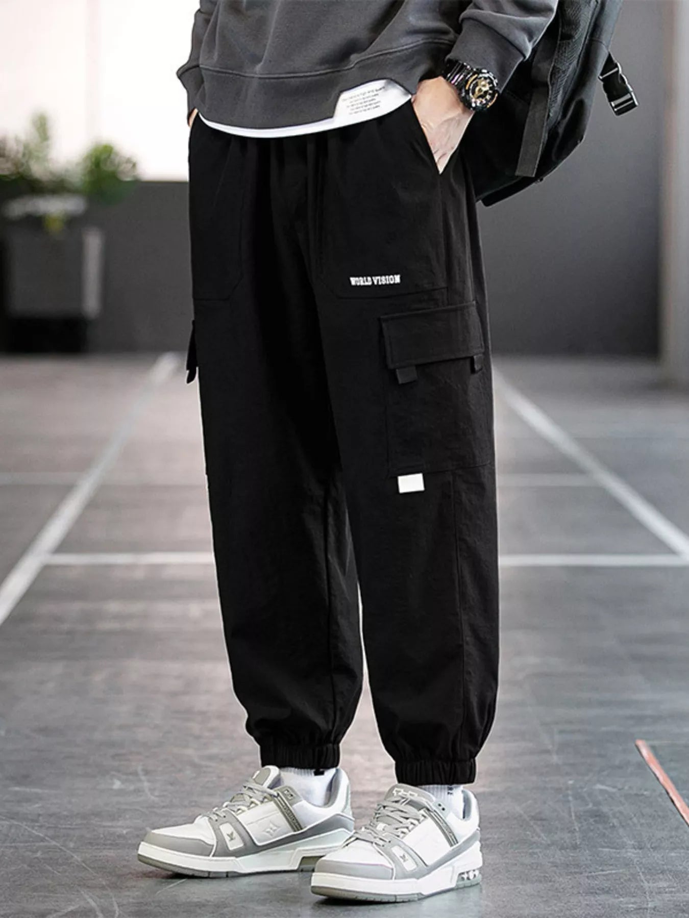 Men's Plus Size Casual Cargo Pants with Drawstring Waist