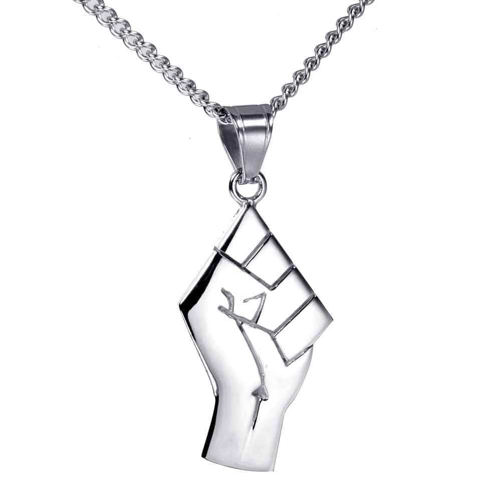 Mens Gold Fist Pendant Necklace in Titanium Steel with Gold Finish