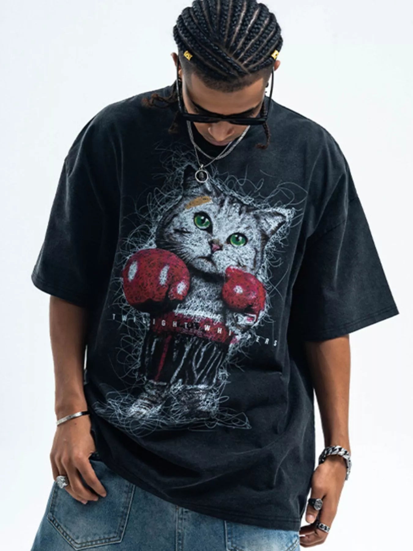 Men's Cat Graphic Vintage Wash T-Shirt