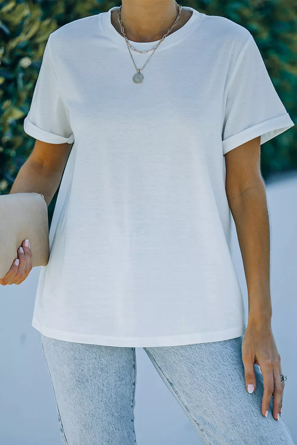 Round Neck Rolled Sleeve T-Shirt