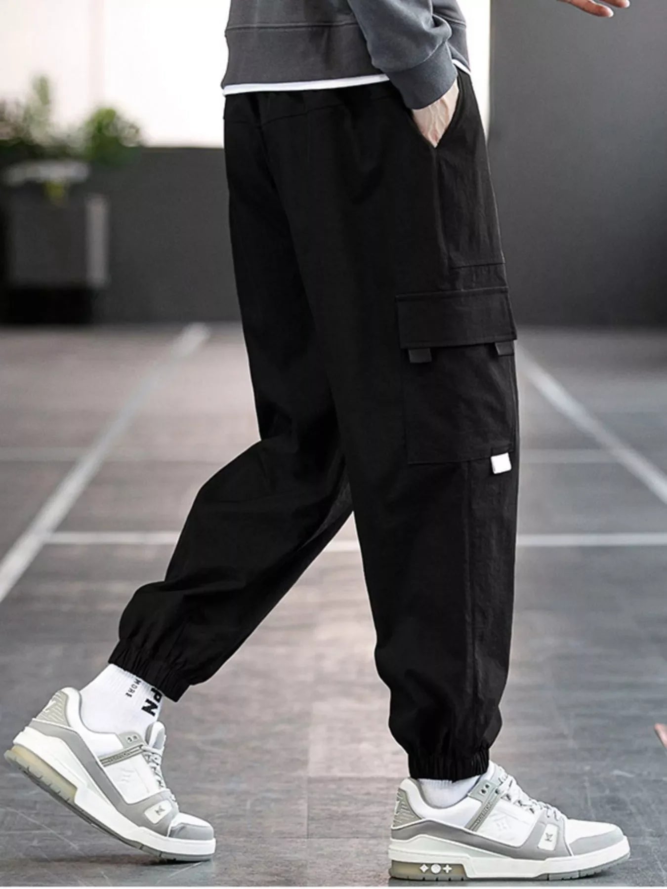 Men's Plus Size Casual Cargo Pants with Drawstring Waist