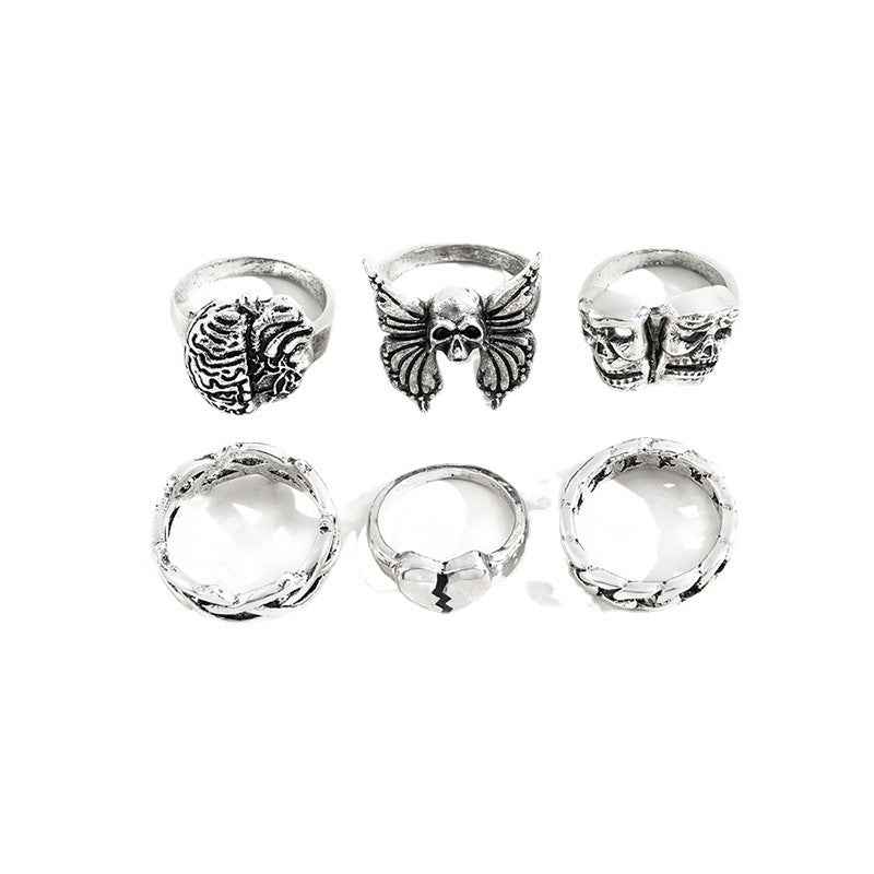 Mens Vintage Skull Ring Exaggerated Hollow Brain Love Necronomicon
