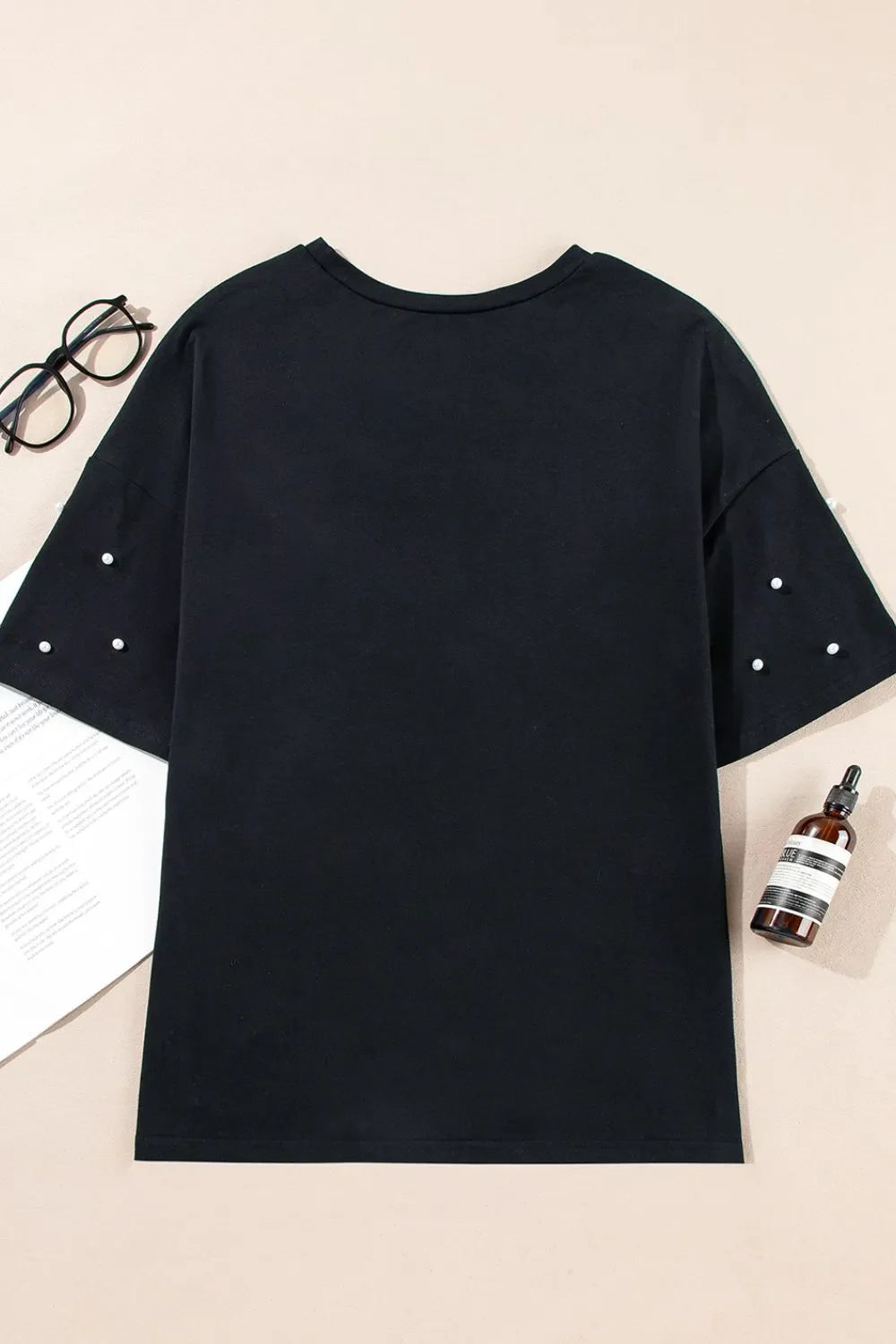 Pearl Beaded Round Neck Half Sleeve T Shirt
