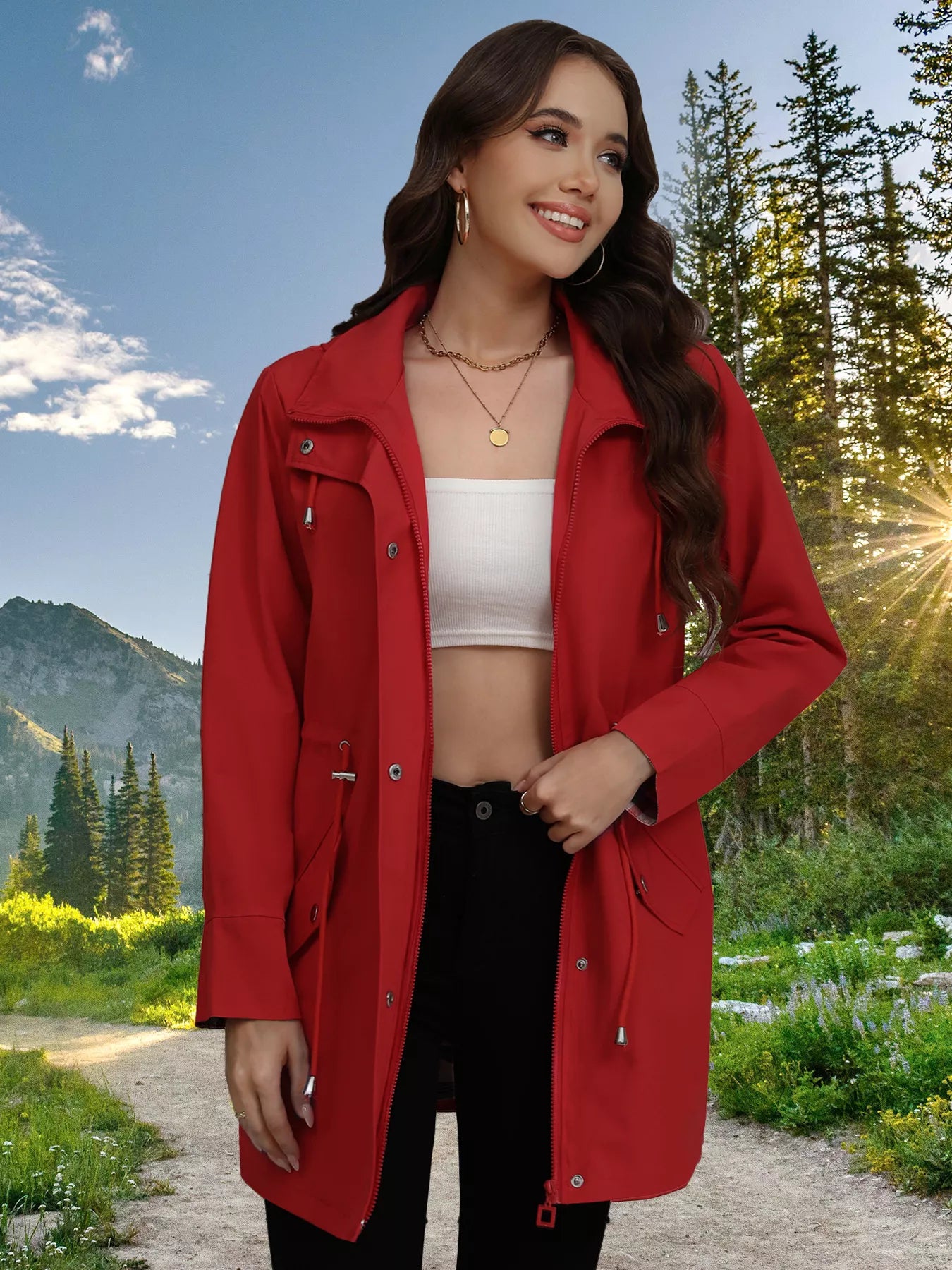 Drawstring Snap-Down Trench Coat