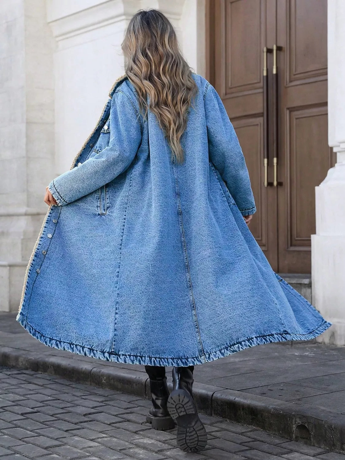 Sherpa Lined Longline Denim Jacket
