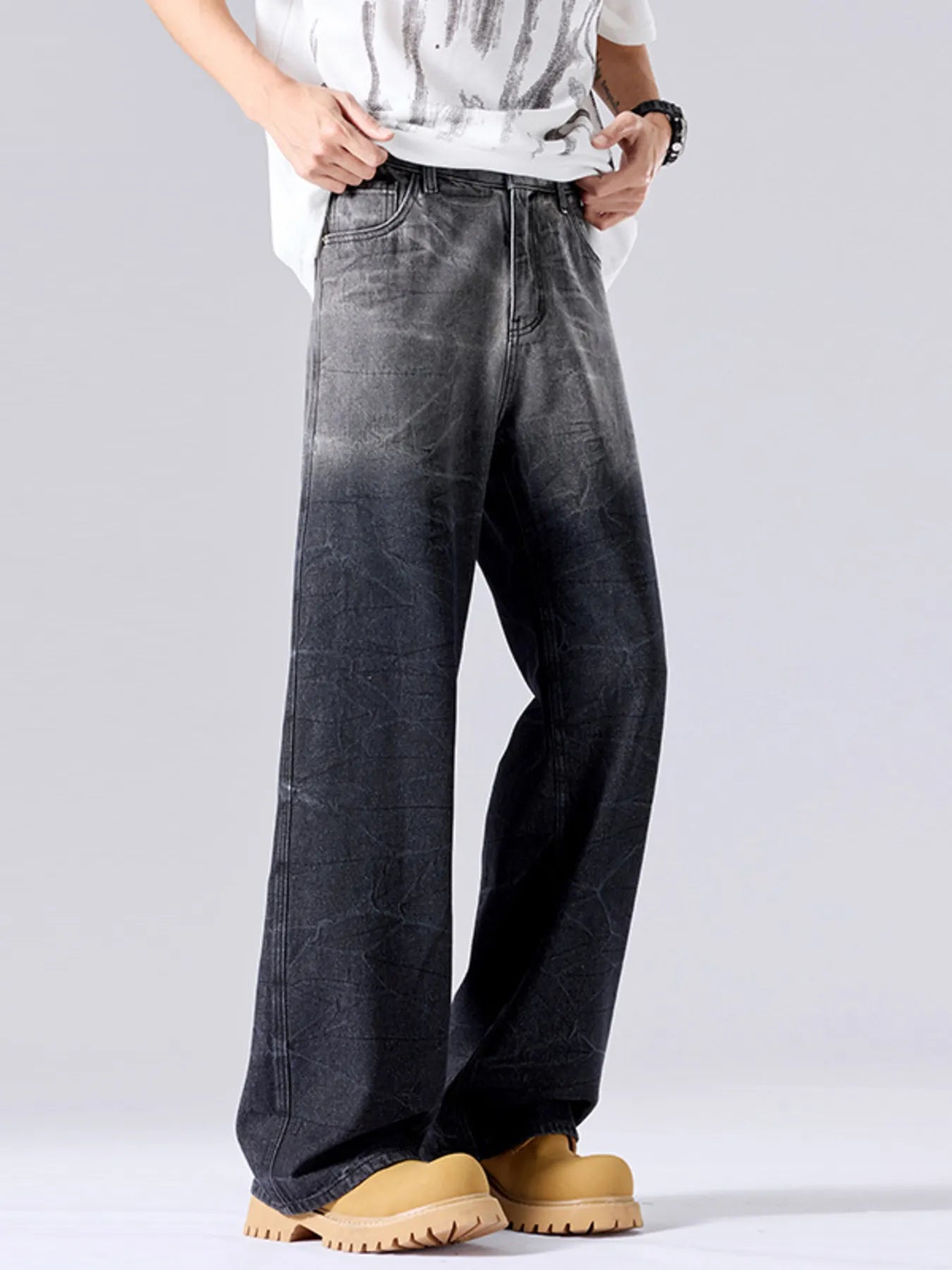 Men's Full Size Ombre Wash Wide Leg Jeans Plus Size