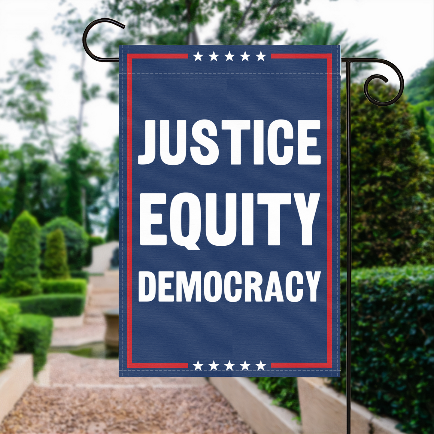 Justice Equity Democracy Garden Flag