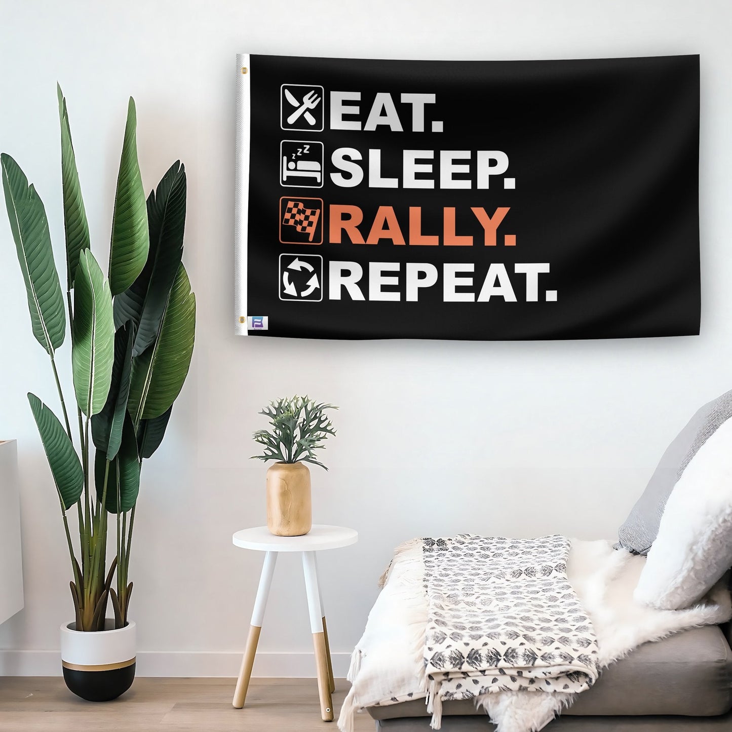 Eat Sleep Rally Repeat Flag