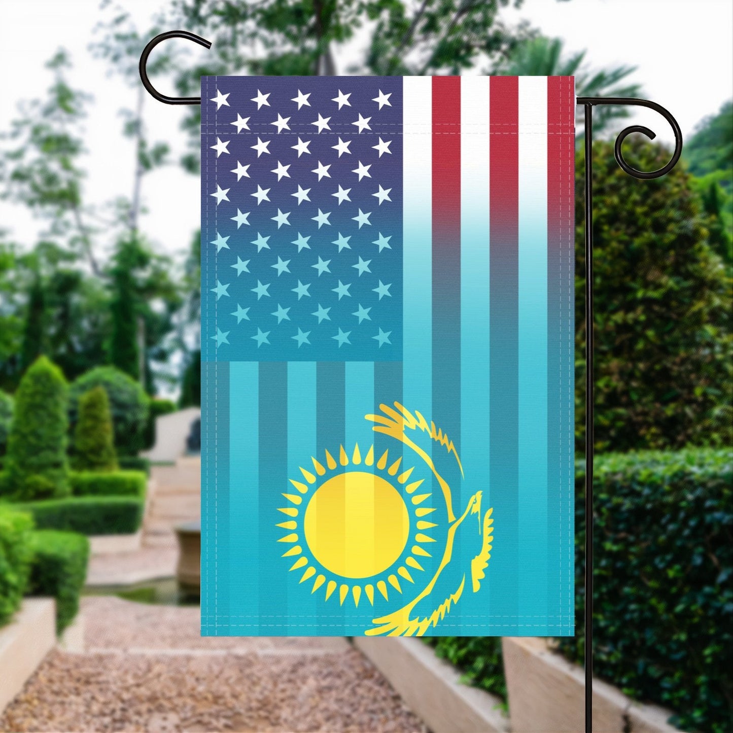 Kazakh American Garden Flag