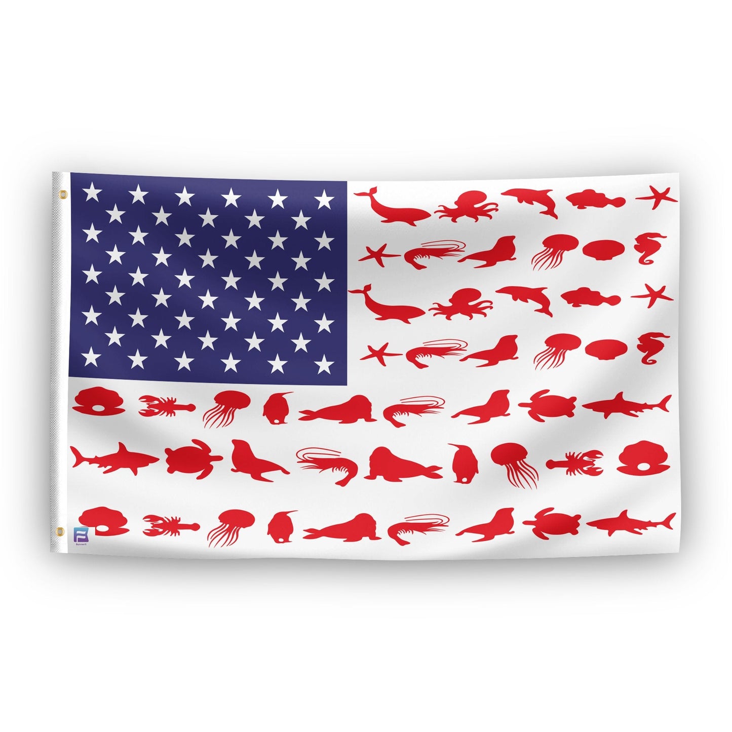 Marine Animals Stripes American Flag