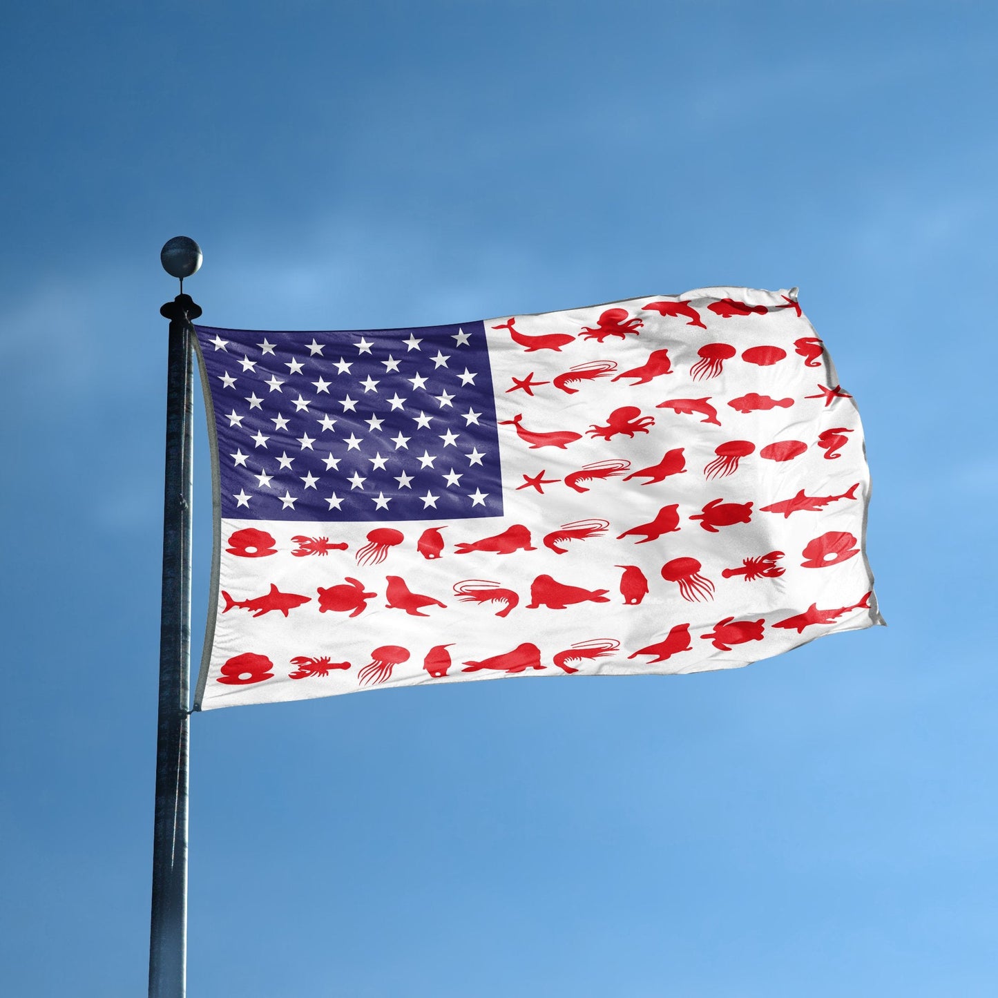 Marine Animals Stripes American Flag