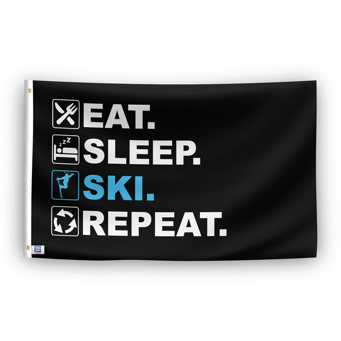 Eat Sleep Ski Repeat Flag