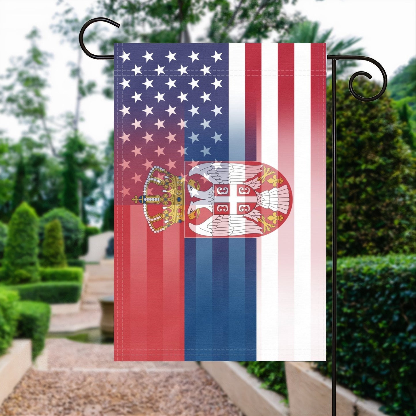 Serbian American Garden Flag
