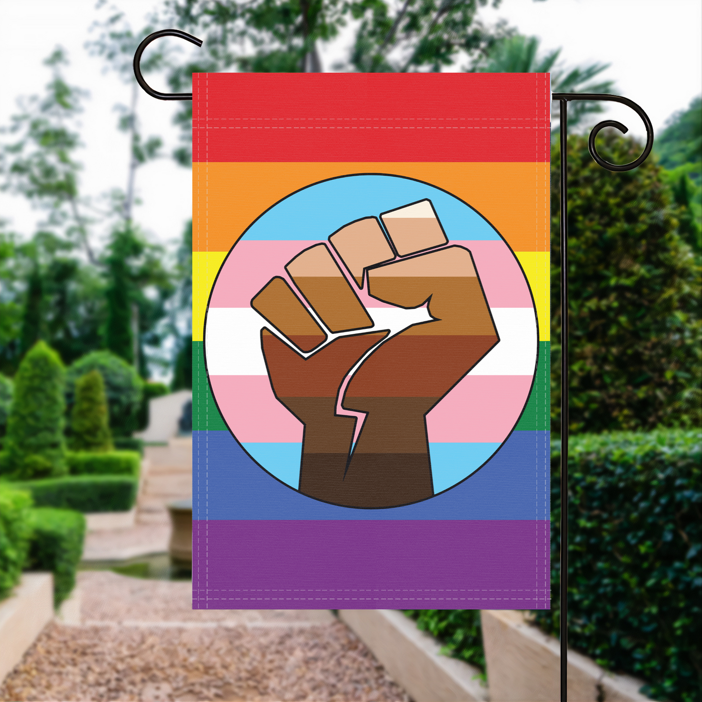 Resist Fist Trans Pride Garden Flag