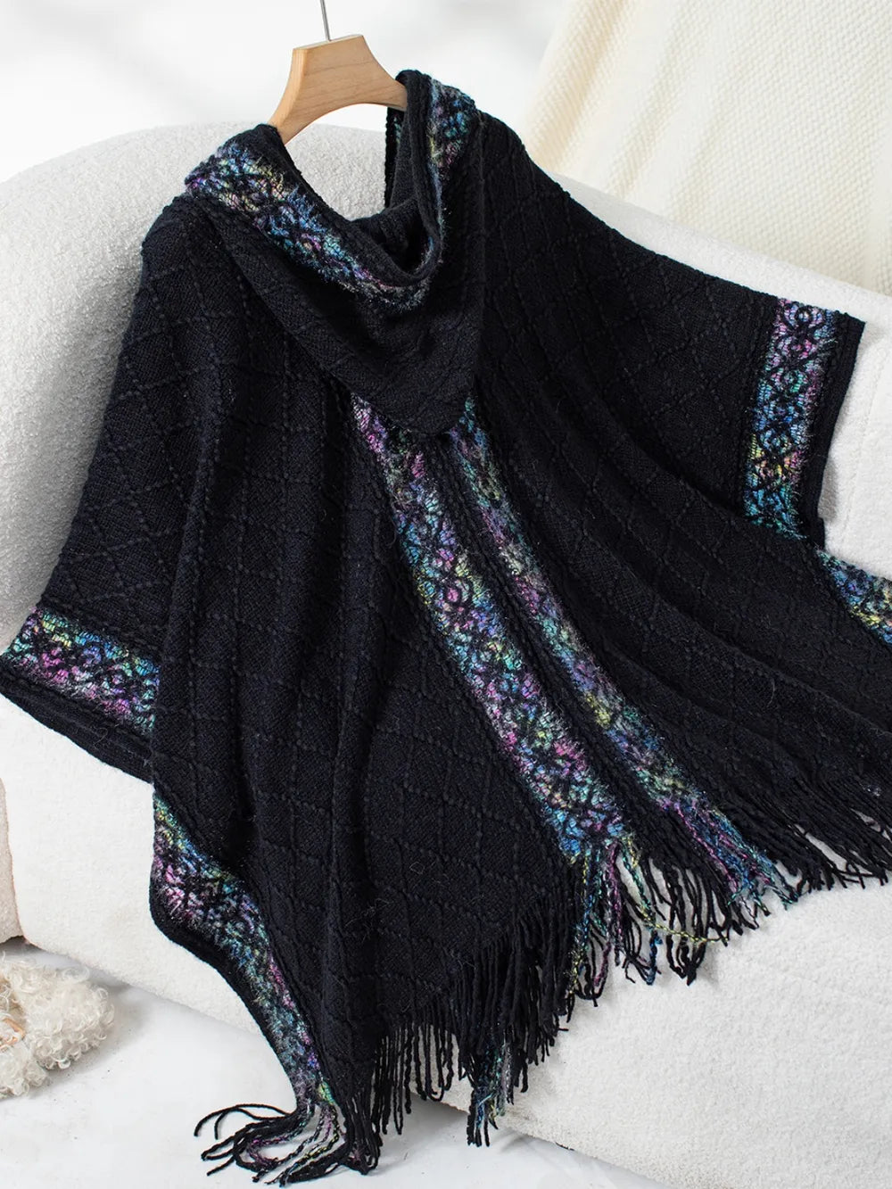 Hooded tassel cloak sweater shawl women's coat