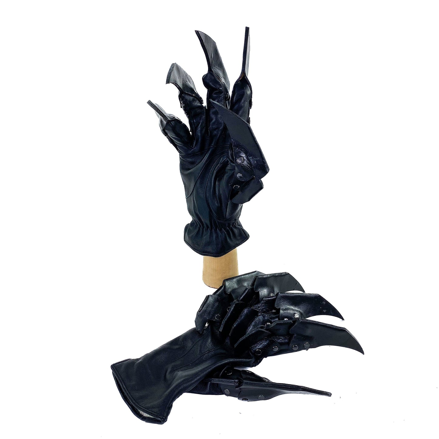 One Set of Two Handcrafted Genuine Leather Gloves with Claws in Black