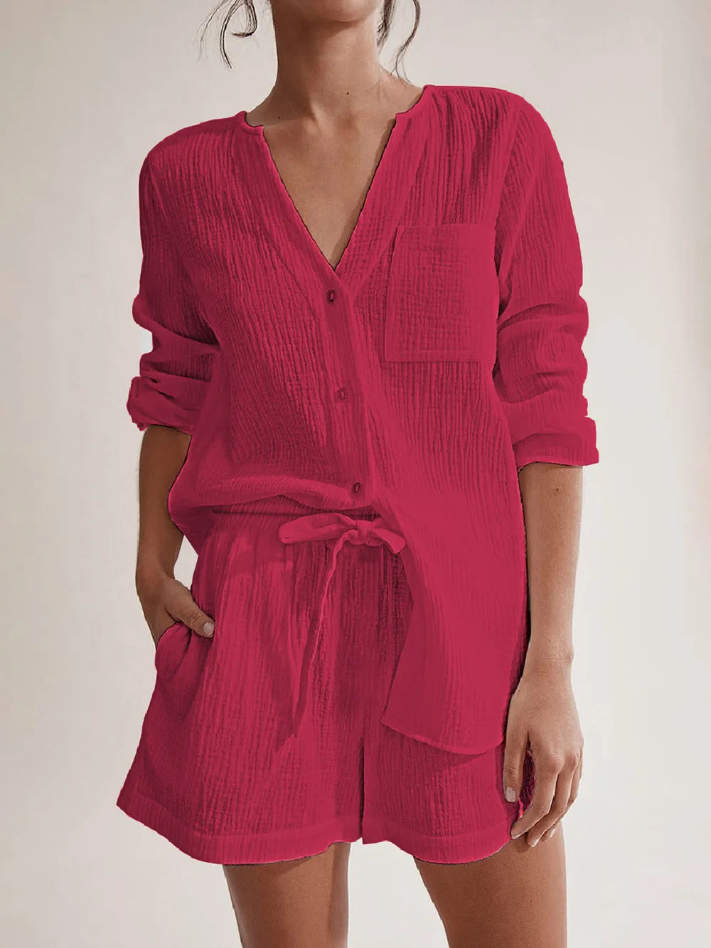 Ladies' summer pajamas made of pure cotton gauze