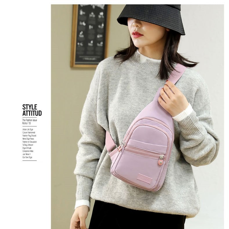 New trendy and fashionable multi-layer chest bag for women, simple and lightweight nylon fabric shoulder bag, Korean version leisure travel crossbody backpack