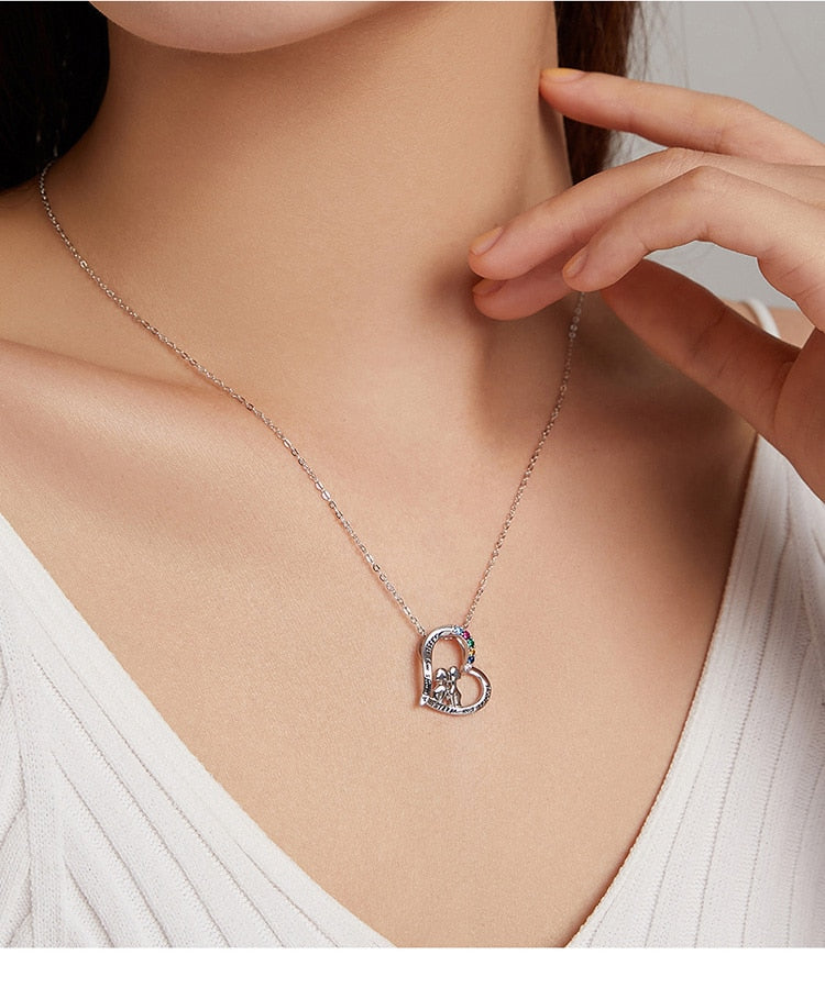 925 Sterling Silver Best Sisters Necklace Forever Friend Heart Necklace Chain Rainbow Zircon